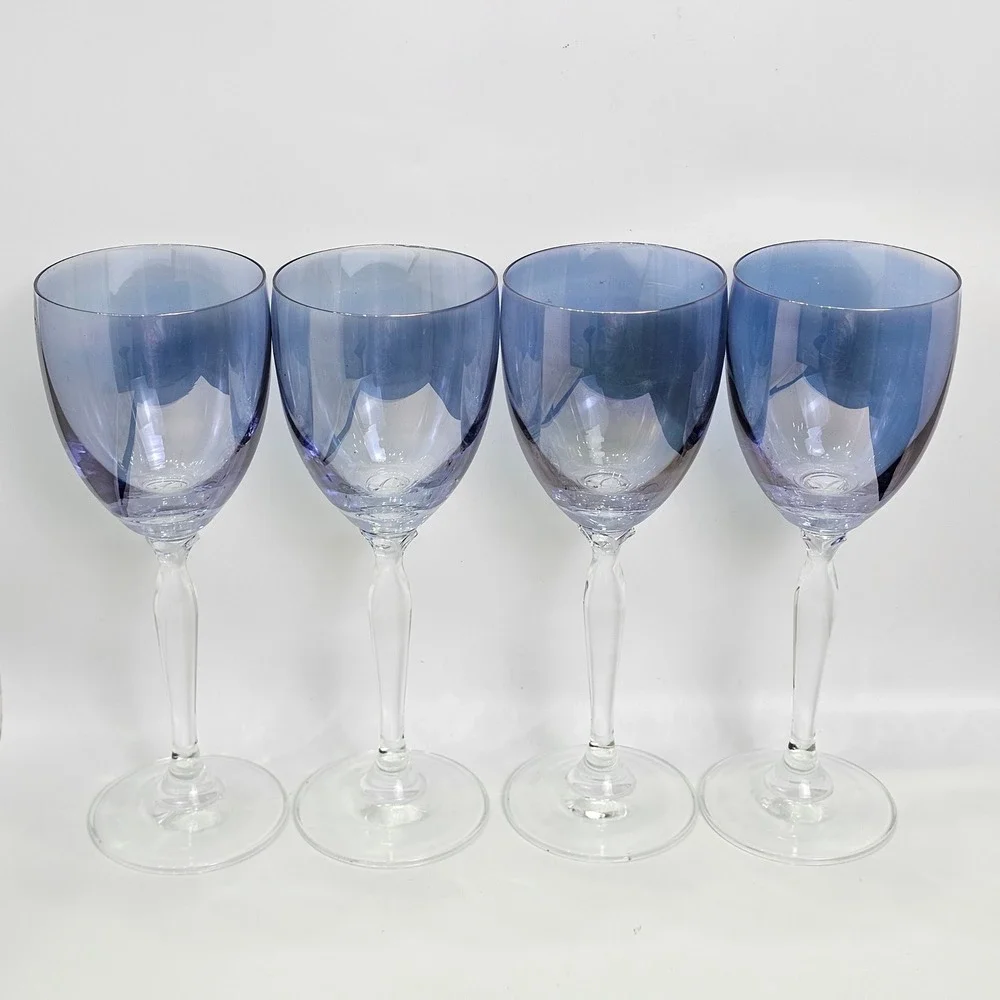 Pier 1 P1C1 Blue Ombre Wine Glasses Set of 4 Hand Blown Stemware 8